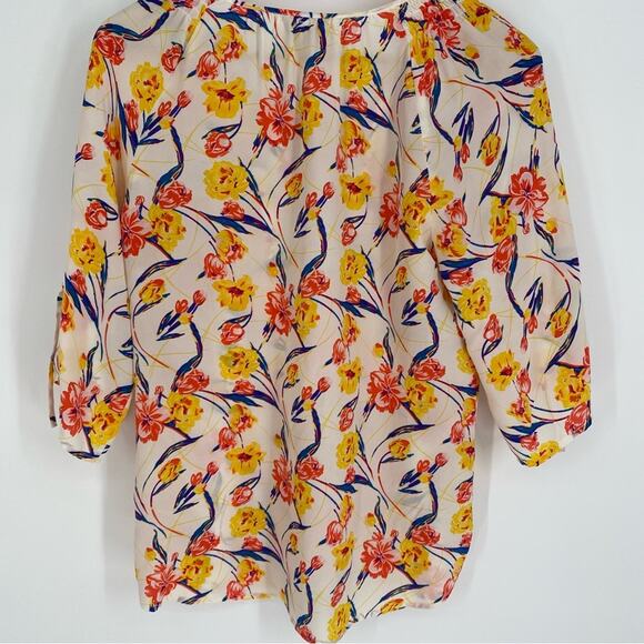 YUMI KIM Blouse 100% Silk Floral Flowy Romantic Feminine Oversized Yellow Red XS - Picture 2 of 7